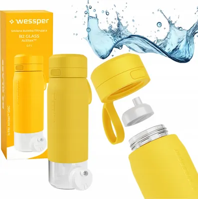 Image de Bouteille en verre Wessper 700ml, housse en silicone Filtre à eau Bouchon sans BPA, jaune