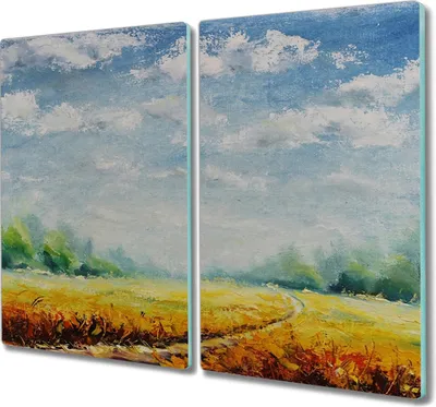 Produktbild von Coloray Herdabdeckplatte 2x30x52 cm Schneidebrett Kochplattenabdeckung Küchenbrett Hackbrett - Wiese Wald Natur Himmel