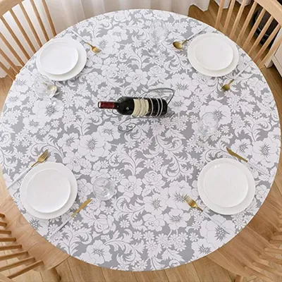 Produktbild von Passgenaue Tischdecke mit Flanellrücken, elastischem Rand, wasserdicht, ölabweisend, PVC-Tischdecke, fleckenabweisend, abwischbar, für runde Tische (ideal für runde Tische mit 91-112 cm Durchmesser)