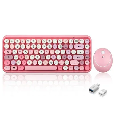 Produktbild von Perixx PERIDUO-713 DE, Mini Tastatur und Maus Set, Retro Vintage Design, rosa
