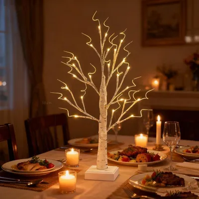 Productafbeelding van Paasboom met 24 ledlampjes - Set van 25 - Kleurrijke eierdecoraties - Berkentakje met verlichting - Paastafeldecoraties