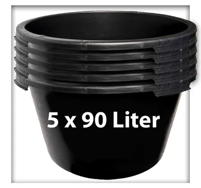 Produktbild von 5 Stk. 90 Liter Mörtelkübel Pflanzwanne Mörtelkasten Zementkübel Maurerkasten  rund