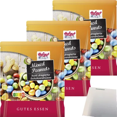 Produktbild von Hofgut Mixed Peanuts bunt 3er Pack (3x250g Beutel) + usy Block