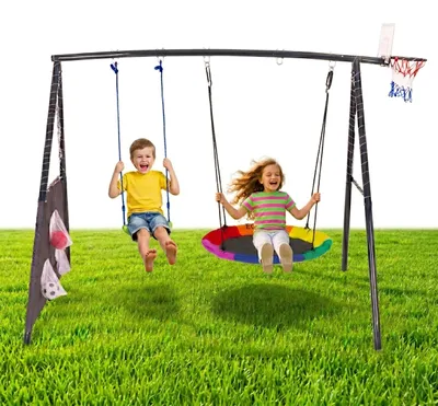 Immagine prodotto di Parco giochi per bambini: altalena da giardino 4 in 1, canestro da basket, nido di cicogna ECOTOYS