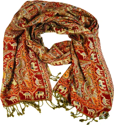 Produktbild von Indischer Pashmina Schal, Schultertuch, Boho Stola mit Paisley Muster - Braun/orange, Uni, Viskose, 200*70 cm, Schals