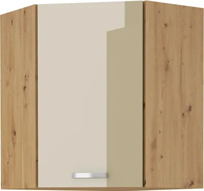 Produktbild von Eckhängeschrank 60x60 Eiche Artisan Cappuccino Hochglanz Küchenzeile Küchenblock