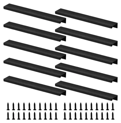 Produktbild von 10 Stück Versteckte Möbelgriffe Schwarz, 200 mm Schrankgriffe Schwarz mit 16 Schrauben für Schlafzimmer, Küchenschränke und Kleiderschränke