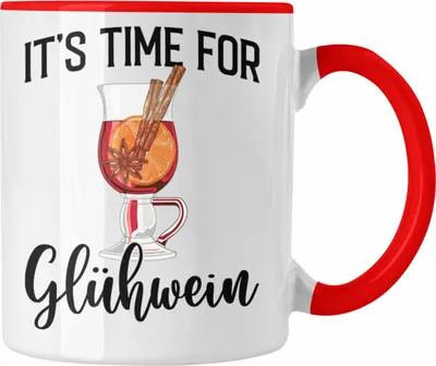 Produktbild von Trendation - Glühwein Tasse Lustig Spruch Glühweinbecher mit Henkel Doppelwandig Glühweintassen Gläser Weihnachtsmarkt Becher Tassen Geschenk - It Time For Glühwien (Rot)