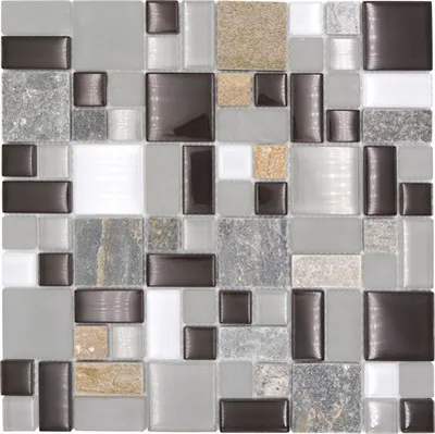 Produktbild von Glasmosaik mit Naturstein XCM MC619 grau/braun 30x30 cm