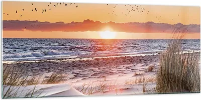 Produktbild von Bilder auf glas - Einteilig - Sonne Strand Vögel - 120x50cm - Glasbilder - Wandbilder - Bilder - zum Aufhängen bereit - Wanddekoration aus Glas - Glas Bilder - Wandbild auf Glas - GAB120x50-4727