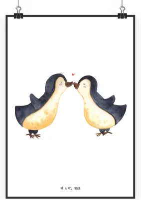 Produktbild von Mr. & Mrs. Panda Bild Pinguin Liebe DIN A2 - Weiß - Geschenk, Kunstdruck, Freundin, wanddeko, Vertraut, Wandbild, Posterdruck, Hochzeit, Hochzeitstag, glücklich, drucke