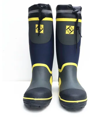 Image de Bottes en caoutchouc, semelle en acier, bottes de pluie imperméables, couvre-chaussures, chaussures de travail pour l'extérieur, bleu, gris, jaune, HH025, LL, taille 43–44