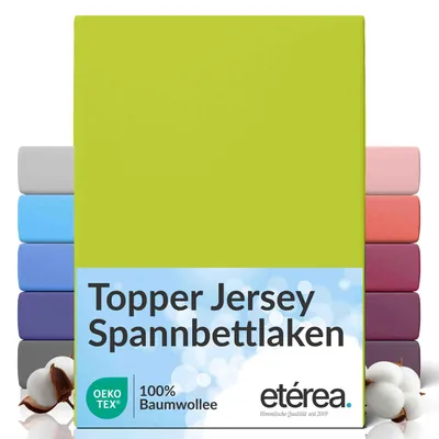 Produktbild von etérea Topper Jersey Spannbettlaken 180x200 - 200x200 cm – 100 % Baumwolle, formstabil & pflegeleicht - Apfelgrün