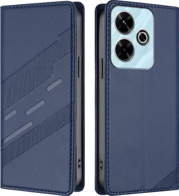 Produktbild von Hülle für Xiaomi Redmi 13/Redmi 13 5G/Poco M6 4G/Poco M6 Plus, Kunstleder Brieftaschen Handyhülle mit Kartenfach und Standfunktion Blau