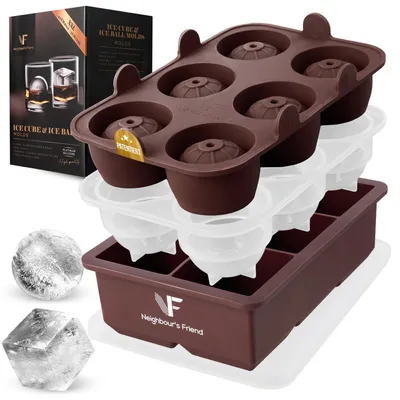 Produktbild von Neighbour’s Friend Patentierte Eiskugelform mit großer Eiswürfelform - XXL Eiswürfelformer für Whisky, Rum & Cocktails - 6x Eiskugel & 6x Eiswürfel