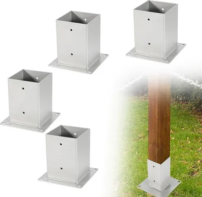 Produktbild von Faziango Aufschraubhülse 100x100 mm Pfostenträger, 4er Set Pfostenschuh für Vierkant- & Holzpfosten, Bodenhülse für Zaun, Carport & Pergola