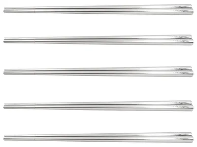 Edelstahl-Essstäbchen, 5 Paar, quadratisch, rutschfest, 23 cm