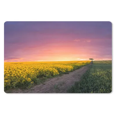 Produktbild von MuchoWow® Schreibtischunterlage Blumen - Straße - Himmel - Gelb - Lila - Sonnenuntergang - Natur 60x40 cm - XXL Mauspad - Großes Mauspad