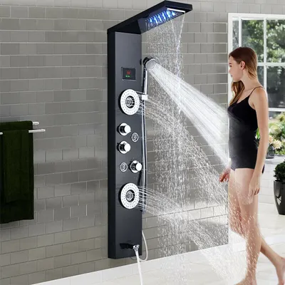 Produktbild von LED Edelstahl Duschpaneel Wasserfall Duschset Regendusche Massage Duscharmatur