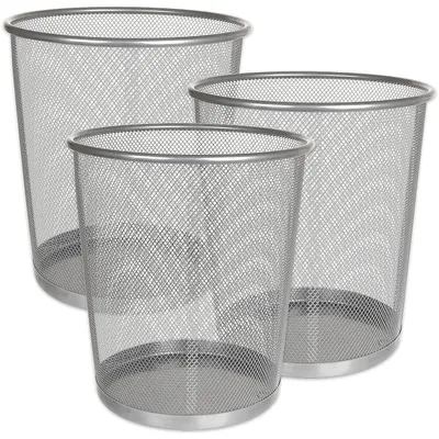 Productafbeelding van Kleine afvalbakken, 3 stuks, van metalen gaas, zilverkleurig, geschikt voor kantoor en slaapkamer