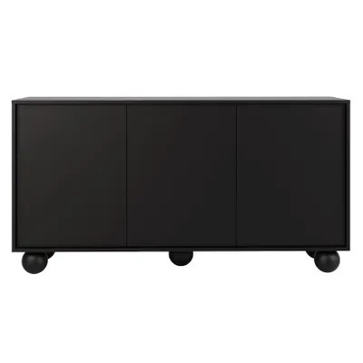 Produktbild von BEAUTYSOFA | Kommode ADEL 154 cm – Moderne Kommode mit 3 Türen, grifflose Fronten, kugelförmige Holzbeine, Schwarz, Push-to-Open