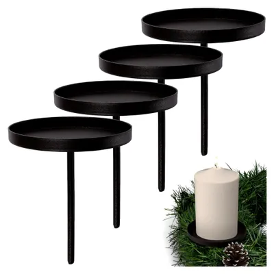 Produktbild von 4 Teelichthalter für Adventskranz, 6,5 cm, schwarz, Kerzenteller zum Stecken