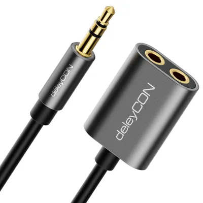 Produktbild von deleyCON 1x 3,5mm Klinke Splitter Audio Stereo AUX Adapter Kabel Klinkenkabel Audiokabel Metallstecker Handy Smartphone Tablet Kopfhörer HiFi Receiver