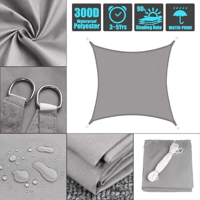 Produktbild von DQQ Sonnensegel Rechteckig, Grau, 2x3m, aus Oxfordgewebe HDPE, Wasserdicht & 95% UV-Schutz, für Garten, Balkon & Terrasse, inkl. Nylonschnur