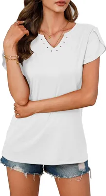 Obrázok produktu pre Elegantné dámske tričko s výstrihom do V a krátkymi rukávmi Casual White M