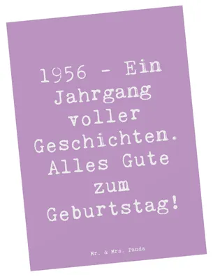 Produktbild von Mr. & Mrs. Panda Ansichtskarte Spruch 1956 Geburtstag - Lavendeltraum - Geschenk, Geburtstagsgeschenk, Postkarte, Happy Birthday, Grußkarte, bildkarte, Alles Gute zum