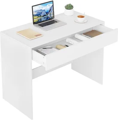 Produktbild von Azomor® Weißer Schreibtisch mit Schublade und minimalistischem Design zum Studieren und Arbeiten