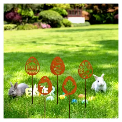Produktbild von Osterdeko für den Garten - Gartenstecker mit Ostereiern im 5er Set aus wetterfestem Metall