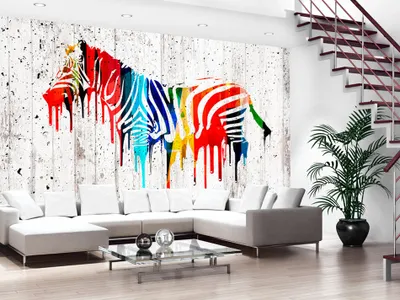 Produktbild von Vlies Fototapete 400x280 cm Tapeten Wandtapete XXL Afrika Tier bunt Zebra Holz f-B-0035-a-a