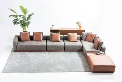 Zdjęcie produktu dla Szary narożnik do salonu z designerską sofą z tkaniny