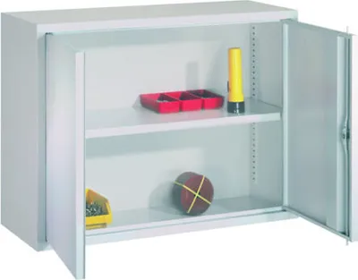 Produktbild von Stahl-Hängeschrank - 2 Vollblechtüren - 600x800x300 mm (HxBxT) - lichtblau/tiefschwarz