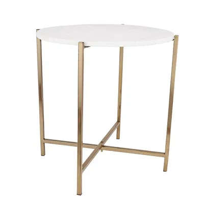 Produktbild von Beistelltisch TOWADA Marmor weiss, gold H:46.5cm Ø46cm handgefertigt
