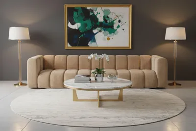 Image de Canapé canapé cinq places Grand, tissu velours Salvador, beige