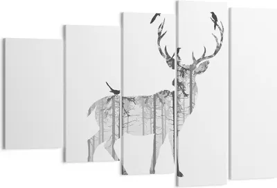 Produktbild von Bild auf Leinwand - Leinwandbild - Hirsch Herbst Wald Illustration - 150x100cm - Wand Bild - Wanddeko - Leinwanddruck - Bilder - Kunstdruck - Leinwand bilder - Wandkunst - EG150x100-3159