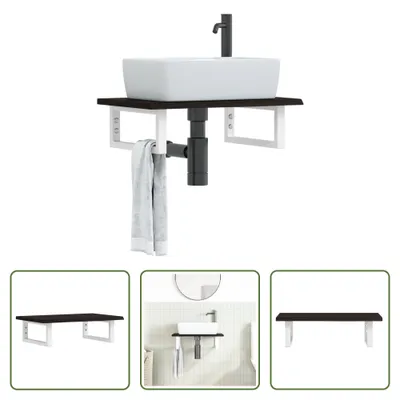 Image de The Living Store Plan de toilette avec support Acier et bois massif Chêne