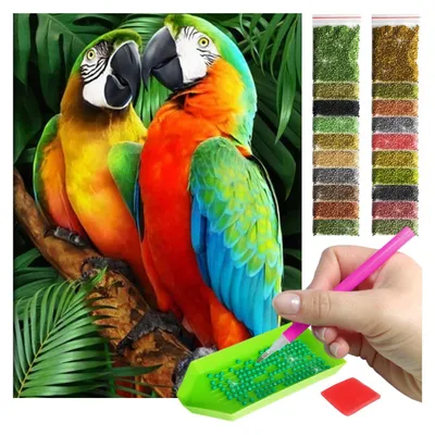Produktbild von ARTULIO Diamond Painting Set - Bunte Papageien auf tropischem Zweigmotiv - 30 x 40 cm - Diamant Painting, Home Wand Deko