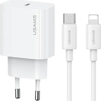 Image de Usams Ład. Siec. 1Xusb-C T65 Pd20Wpd Fast Charging Us-Cc226 + Kabel Usb-C/Lightning Us-Sj712 30W Biały/White Yi Series Oyxltz02