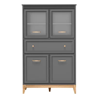 Produktbild von AX LIVING Vitrine Nymphen Dunkelgrau Glas 4 Türen 1 Schublade MDF Eiche Beine