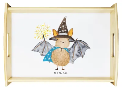 Produktbild von Mr. & Mrs. Panda essenstablett Fledermaus Zauberer - Weiß - Geschenk, Fledermäuse, tablett aus holz, Frauen, Deko, Reinsteigern, Lustige Sprüche, Bett-Tablett, Magier