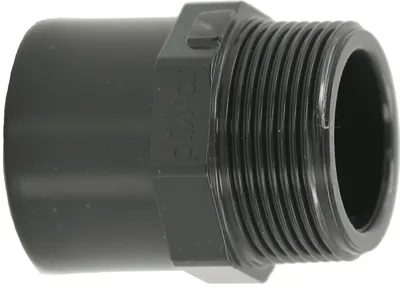 Produktbild von HAF 1x PVC Fittings Übergangsnippel mit 50/63mm x 2" | Klebemuffe/Klebestutzen x Außengewinde | Übergangsmuffe aus grauem PVC | PN16 für Rohr