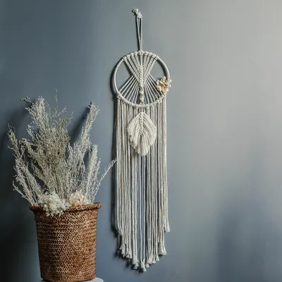 Zdjęcie produktu dla Łapacz snów w stylu boho Łapacz snów w stylu vintage Makrama wisząca Bawełniana makrama gobelinowa z frędzlami