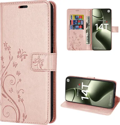 Produktbild von Hülle Xiaomi 14T, Handy Tasche Handyhülle Wallet Case Flip Cover Klapphülle Rosegold