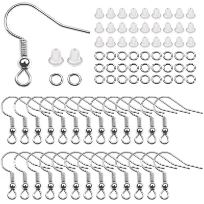Ohrring-Bastelset, 300 Teile, silber, 18 mm, mit Rücken & Ringen