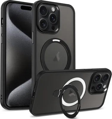 Produktbild von Conie Magsafe Schutzhülle für iPhone 16 Pro Kunststoff Hard Case Magnet Cover Hülle mit Aufstellfunktion in Schwarz matt
