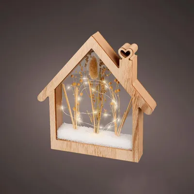 Holzhaus mit Mikro-LEDs, 4,30 x 26 x 27 cm, 25 LEDs, Dekoration