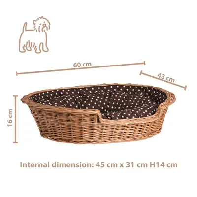 Produktbild von Hundekorb aus Weide oval mit einem Kissen 60X43 H16 CM
